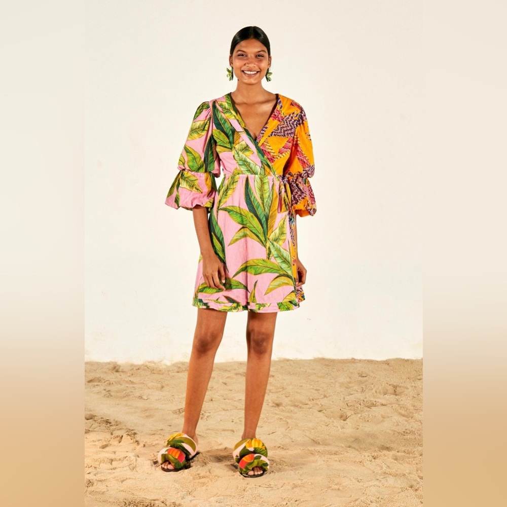 FARM Rio Mixed Prints Mini Wrap Dress Size Small